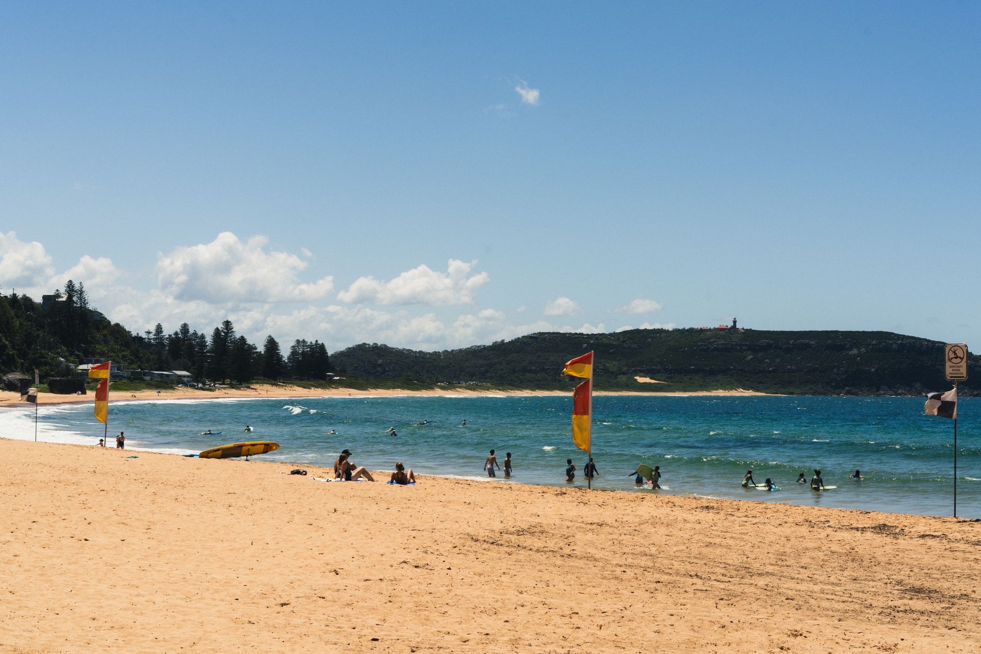 Swimmers between the flags at Palm Beach